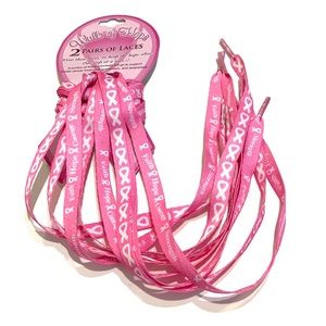 Breast Cancer Awareness Shoelaces 2 Pair Pink and White Ribbon